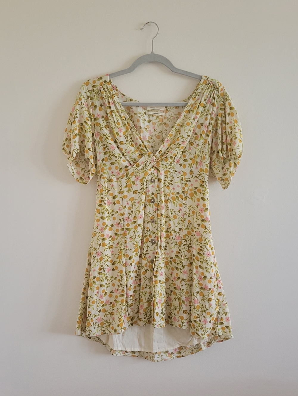 Urban Outfitters Lemon Yellow Bettie Twist Front Orange Floral Sundress
